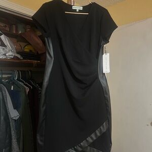 Almost Famous Black Asymmetrical Dress with Leather Accents